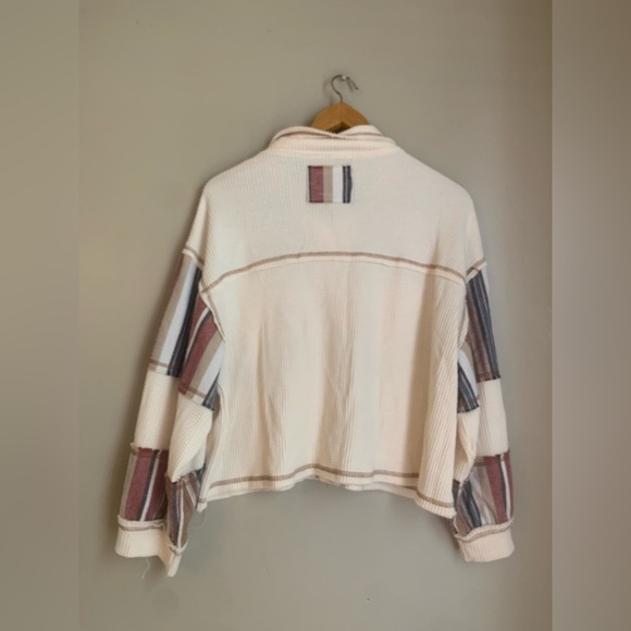 POL patchwork waffle knit button shirt top shacket cropped boho - Picture 5 of 7